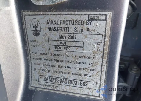 2007 Maserati Quattroporte Base Automatic/Executive Gt Automatic/Sport Gt Automatic from USA, damaged, VIN ZAMFE39A370031662